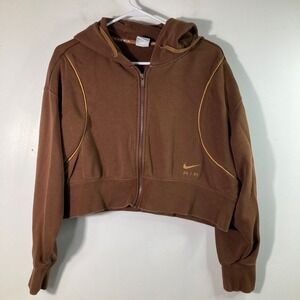 Womens Nike Air‎ Full Zip Fleece Hoodie Cropped Brown L Cotton Polyester